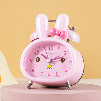 闹钟学生专用起床神器儿童女孩卡通夜光2022新款时钟椭圆粉色兔子3