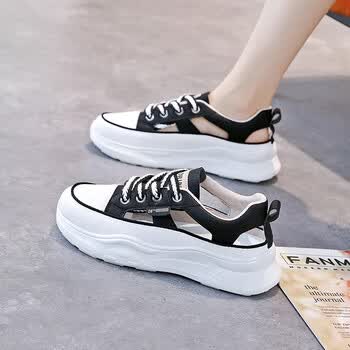 卓诗尼镂空小白鞋女2024夏季新款老爹凉鞋厚底增高洞洞鞋透气休闲运动