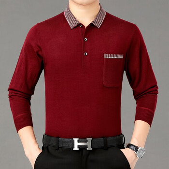 中老年男士长袖恤纯色爷爷打底po爸爸装上衣薄款体2660红色16510548m