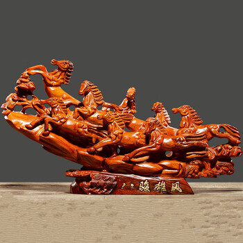 奈希森花梨木雕八骏雄风马摆件实木雕刻工艺品店铺桌面摆设装饰商务