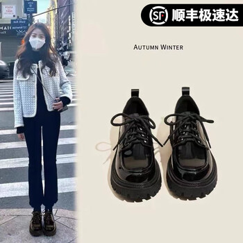 随澜2023年秋季新款英伦风小皮鞋黑色百搭厚底乐福鞋玛丽珍鞋 亮光黑 38