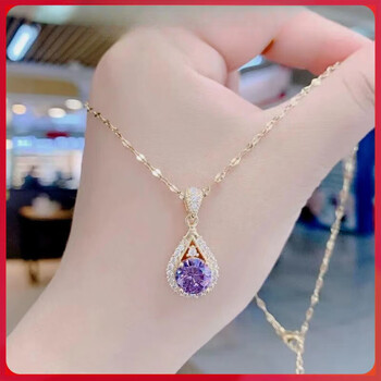 vancrudeannora钛钢项链紫色水滴项链五金孩饰品轻奢气质时尚百搭毛衣