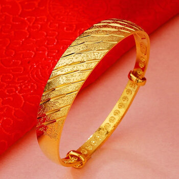 蒂宝莱dibaolai越南沙金手镯镀金女金手环镯子女友妈妈礼物宽面流星雨