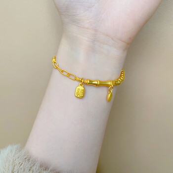 胤乃珠宝黄金竹节手链女足金时尚福牌转运珠手串生日礼物送女友黄金