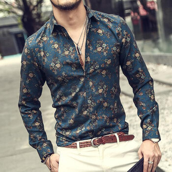 花衬衫男复古港味风长袖夏威夷沙滩花衬衫男长袖衬衣男秋装新款时尚