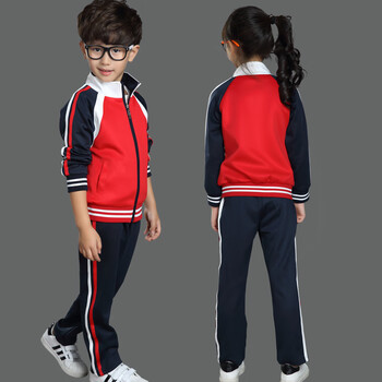 中小学生校服套装运动服幼儿园园服春秋夏款团体儿童 红色(外套 长裤)