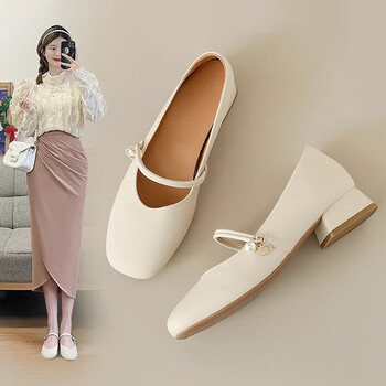 登歧法式玛丽珍女鞋2024新款旗袍单鞋秋季平跟粗跟伴娘配裙子小皮鞋夏