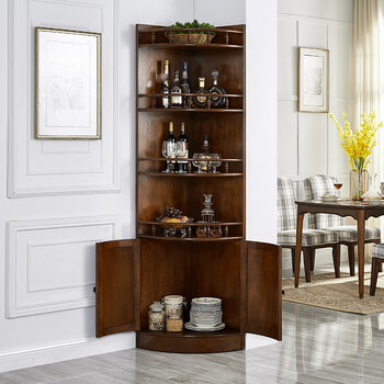 升宜居美式实木墙角酒柜欧式三角柜白蜡木拐角柜带门转角柜收纳柜