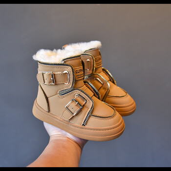 奇奈哒23697冬季童鞋新款男童休闲高帮雪地靴女童韩版保暖棉鞋中大童