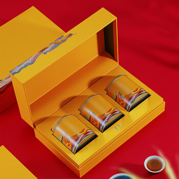 空盒中秋茶叶包装盒空礼盒红茶半斤盒子通用礼盒装听涛礼盒3罐丨黄色