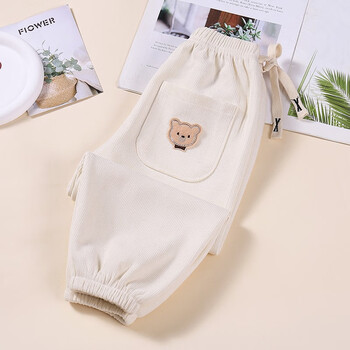 卡伊童缘男女童休闲裤春秋时尚儿童卫裤宝宝裤子 灯芯绒裤-米白 100码