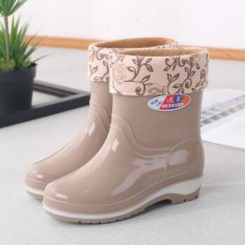 Dwayne 时尚中筒雨鞋女滑加绒棉女士雨靴女式水耐磨水鞋女生胶鞋 卡其色中筒/加棉 40