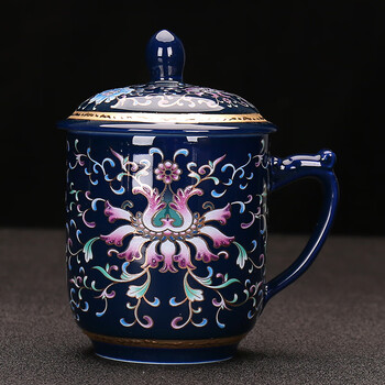 gqb创意陶瓷泡茶杯带盖过滤花茶杯茶水分离杯子会议喝茶杯办公杯大号