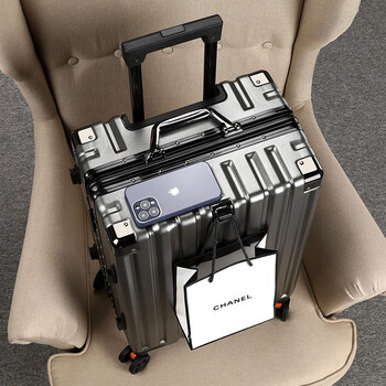 狄斯顿保罗行李箱女铝框拉杆箱轻音万向轮旅行箱学生密码箱大容量皮箱登机箱 星空灰【升级加厚加深合金框】 24英寸-学生上学