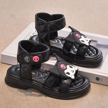 女童凉鞋2024夏季新款儿童软底露趾沙滩鞋中大童凉拖鞋黑色主图款24码