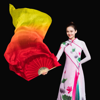 真丝舞蹈扇丝绸加长运动会手持舞双面长绸扇演出火焰道具跳舞扇子