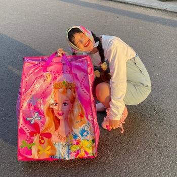 霜魄粉色麻袋ins日系千禧辣妹超大号购物袋芭比可爱大容量收纳袋小众