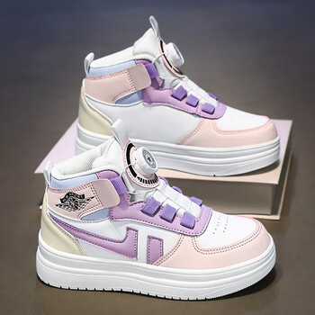 官方aj儿童板鞋女童鞋秋季旋转扣防滑女孩软底运动鞋高nike马卡龙紫36
