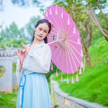 油纸伞 防雨古代女子汉服油纸伞古风绸布伞摄影跳舞道具伞走秀流苏伞