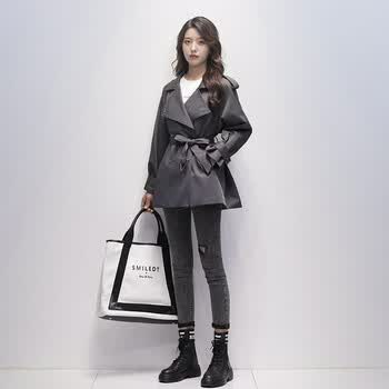 xinyibeile风衣女中长款小个子时尚洋气高端春秋外套ygsy2215 灰色
