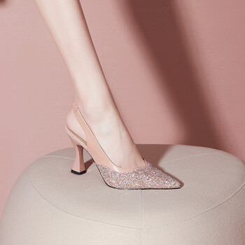 特价捡漏法国jiancheng春季新款时尚高跟鞋包头凉鞋女尖头粗跟百搭单