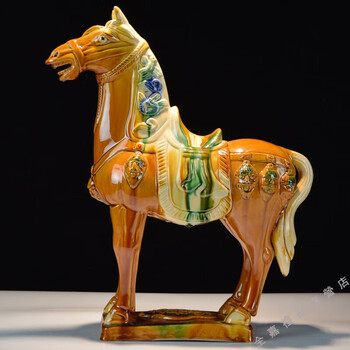 善业shanye唐三彩将军马中式家居陶瓷马落地摆件对马工艺品书房摆设