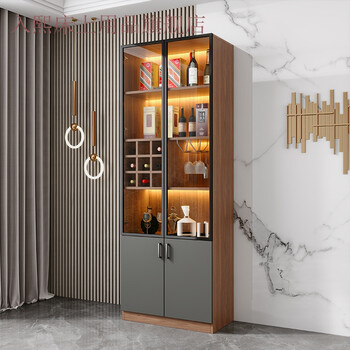 酒柜玻璃门现代简约玻璃酒柜家用落地双门酒柜餐边柜一体靠墙轻奢红酒