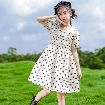 连衣裙夏装儿童公主裙2023新款韩版大童网红12岁女孩裙子米色160cm