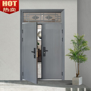嗨趣安捷顺带气窗通风防盗门家用农村庭院室外双开子母对开门大门进户