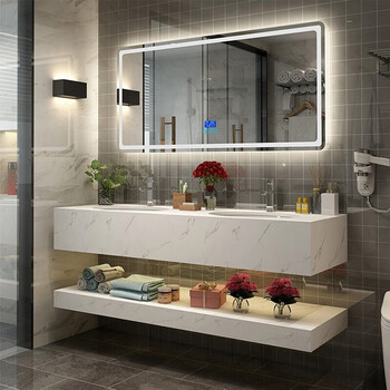 艾卓浴室柜组合大理石双盆卫生间洗漱台盆洗手盆柜洗脸盆面盆镜柜美式