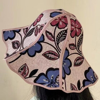 啄木鸟 传统花纹夏季男女款可折叠亚麻花布扇子帽子出游遮阳钓鱼帽