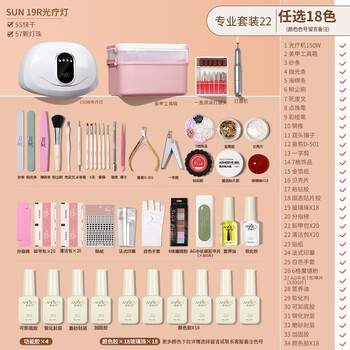 恩妮诗美甲初学者套装全套工具新手家用指甲油胶烤灯一整套开店用 【豪华22】选18瓶颜色胶+打磨机