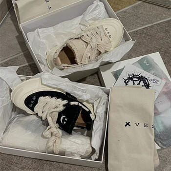 自菅吴建豪帆布鞋棉花糖2023款厚底增高男女大头笑脸休闲板鞋 黑色 1.