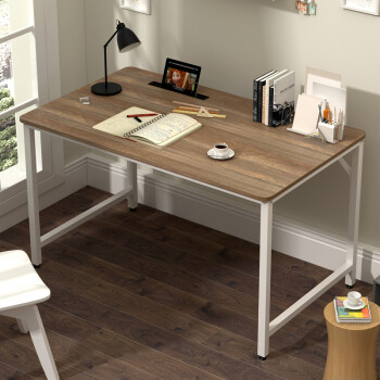 木以成居 电脑桌书桌加宽台式家用现代简约简易写字桌子 带iPad手机卡槽 工业风原野橡木色 LY-4196F