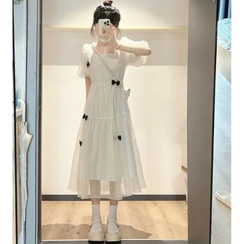 hiwish夏天裙子纯欲风学生党小个子减龄小清新白月光甜美初恋裙蝴蝶结