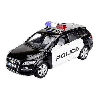 彩珀caipo1:32合金汽车模型黑白色奥迪q7警车警察公安车盒装声光回力