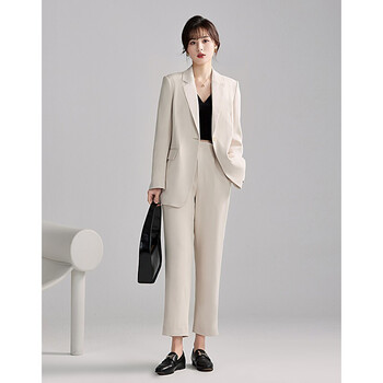 米色西装套装女2022新款职业气质商务通勤休闲早春西装外套 米色套装