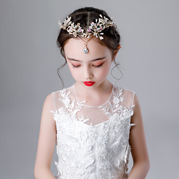 咕米可女童公主皇冠儿童走秀额饰发箍小朋友生日礼物头饰水晶王冠金色