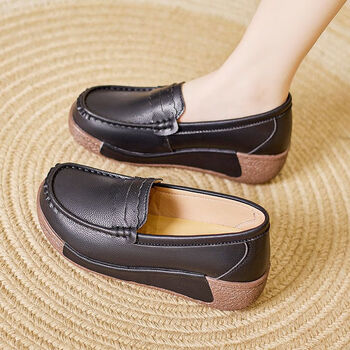 倾真秋冬季学生运动鞋女鞋韩版摇摇鞋牛皮坡跟休闲鞋女单鞋防滑厚底鞋