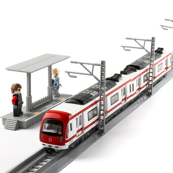 地铁玩具加轨道 金属城市地铁轨道列车火车合金车模真人语音动车组