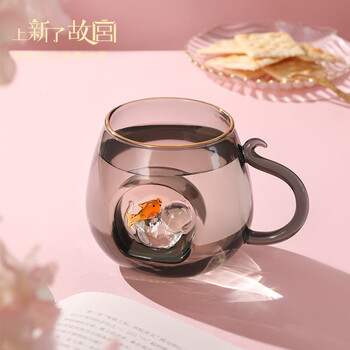 碧海青心 故宫玻璃水杯 御猫戏鱼系列高硼杯子 文创礼品送礼生日礼物 黑色