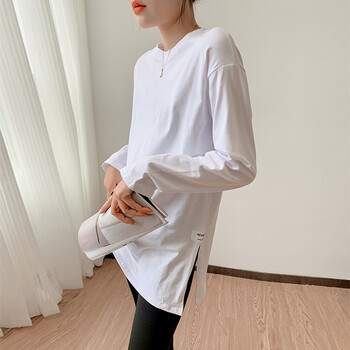 hmdime打底衫女春装洋气中长款白色长袖t恤女百搭叠穿内搭体恤女hmehp