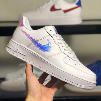 空军一号 1白蓝粉热感应变色龙泫雅四钩af1彩虹像素板鞋 彩虹像素