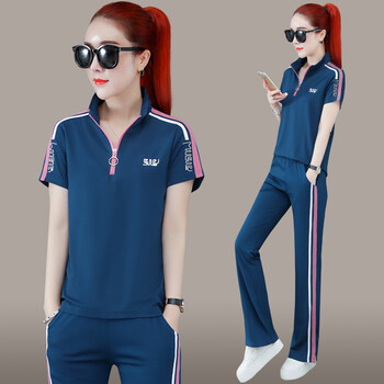 布雷维格品牌运动套装女夏季新款棉质短袖t恤长裤两件套女装运动服