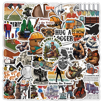52张贴纸伐木贴纸个性创意小众涂鸦装饰手账手机壳电脑笔记本贴画52张