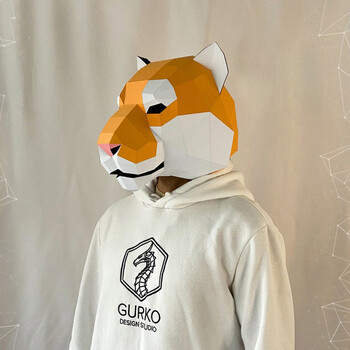 老虎头套面具纸艺diy纸模搞怪头套虎年元旦新年舞会全脸头吉祥物白虎