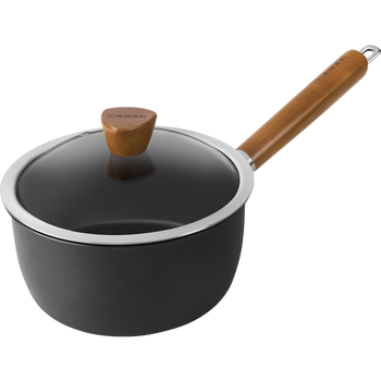 美珑美利奶锅黑晶铁锅煮汤锅炖锅不粘锅家用单柄带玻璃盖小奶锅无涂层