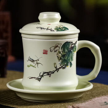 贾思德景德镇茶杯陶瓷茶水分离过滤泡茶杯带盖办公室老板杯大水杯子