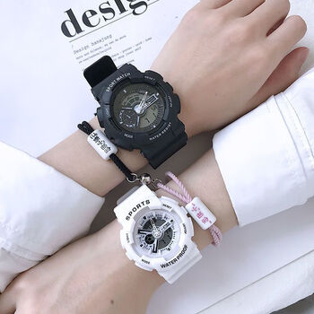 夜驰情侣手表一对情侣款男女ins学生韩版防水初中生多功能电子表 黑