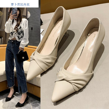 高跟鞋女新款细跟鞋子女皮鞋工作上班职业鞋女士尖头裸色网红单鞋女盛